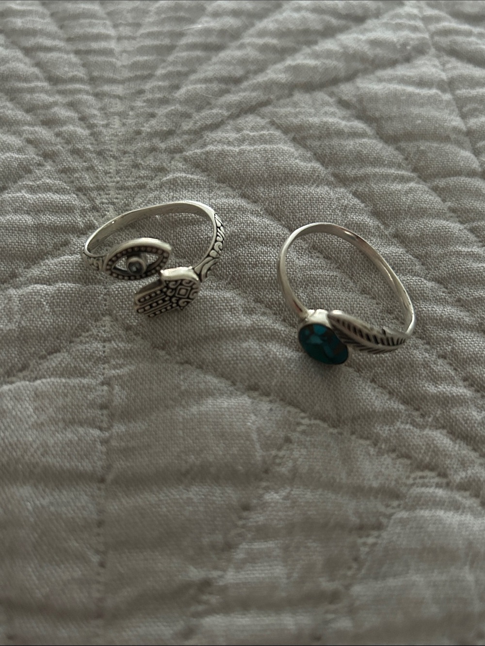 Sterling-Tone Evil Eye and Teal Stone Stackable Rings - Women Jewelry